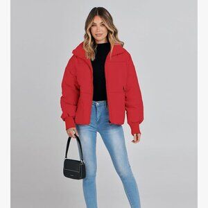 Amazon's MEROKEETY Women's Long Sleeve Zip Puffer Down Coat in Red Size Small